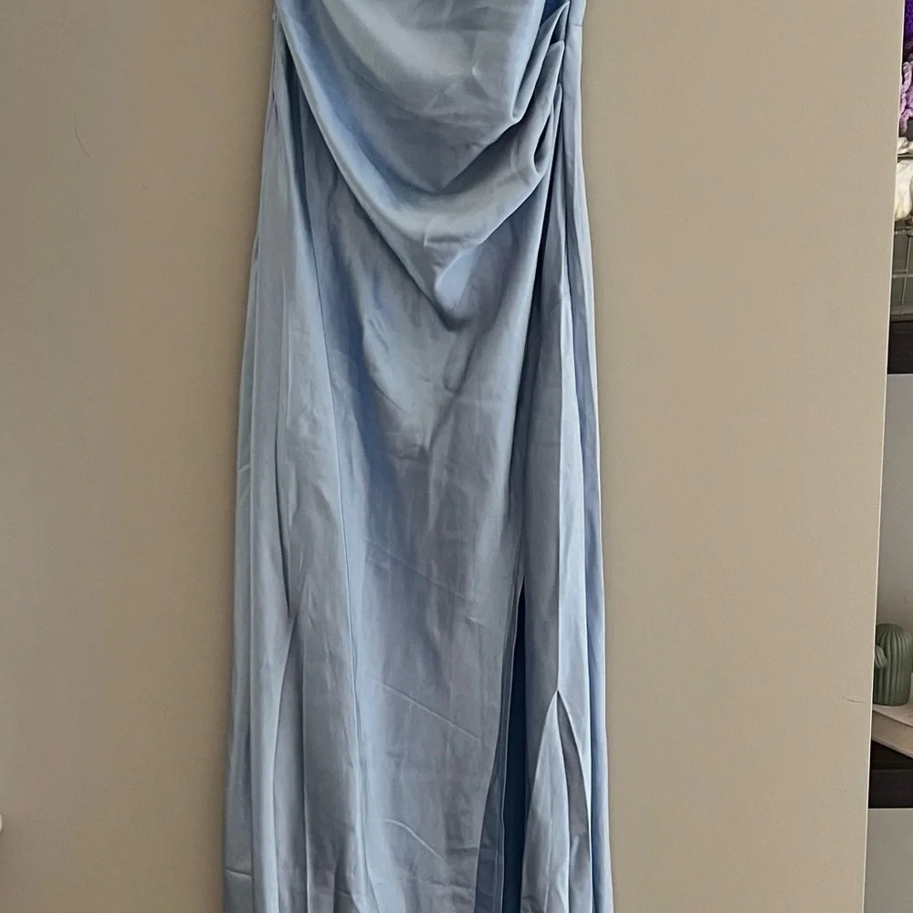 BILLY J Blue Ruched One Shoulder Gown - Picture 2 of 7